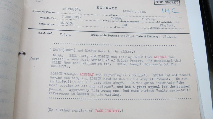 Transcription of conversation between Jack Lindsay and Emile Burns and Robson