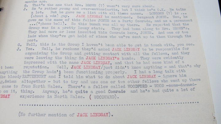 Page 2 of transcription of conversation between Jack Lindsay and others