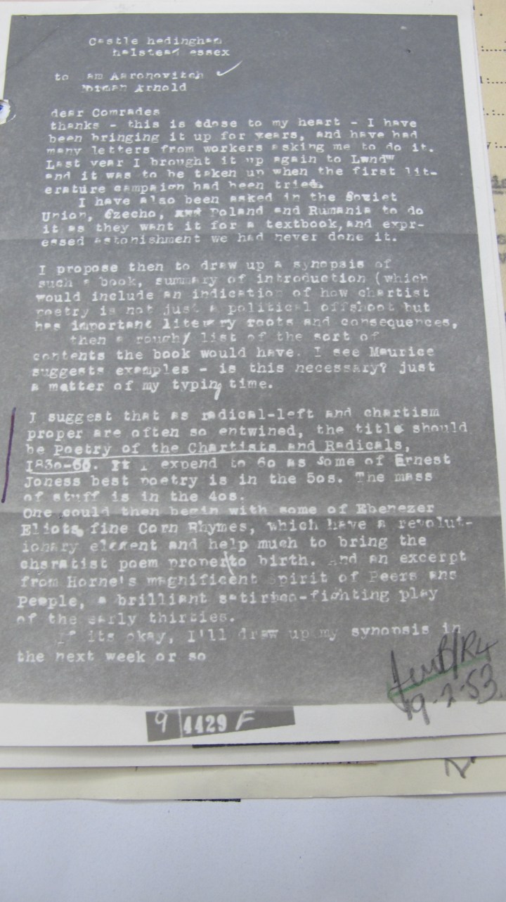 Mi5 Intercepted Letter from Jack Lindsay to Arnold 1953